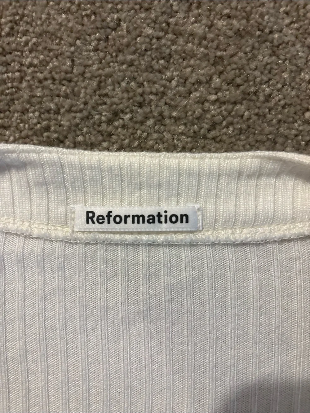 Reformation White Ribbed Puff-Sleeve Top